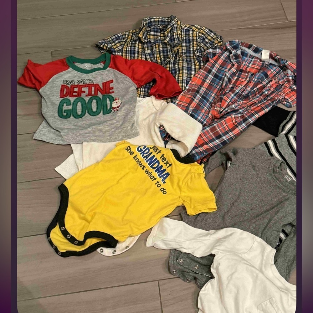 12pc bundle lot boys 18m clothing no stains or wear shirts & one pieces - Picture 2 of 5